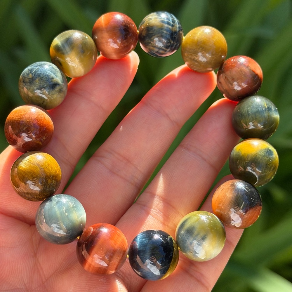 14.5mm stretchable cat's eye rainbow color icy‎ tiger eye bracelet 0615